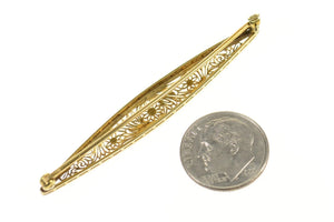14K Two Tone Ornate Floral Filigree Curved Bar Pin/Brooch Yellow Gold