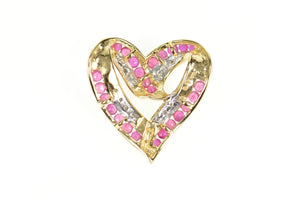 14K Ruby Diamond Classic Curvy Heart Pendant Yellow Gold