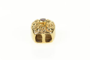 14K Ornate Garnet Scroll Design Slide Bracelet Charm/Pendant Yellow Gold