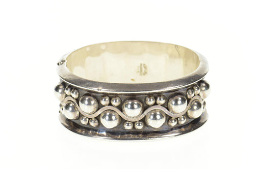 Sterling Silver Wavy Dot Pattern Ornate Statement Bangle Bracelet 7.75