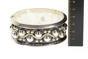 Sterling Silver Wavy Dot Pattern Ornate Statement Bangle Bracelet 7.75"