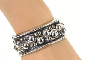 Sterling Silver Wavy Dot Pattern Ornate Statement Bangle Bracelet 7.75"
