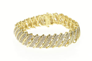 14K 2.30 Ctw Diamond Encrusted Bar Link Statement Bracelet 7" Yellow Gold