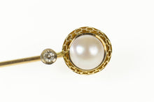 Load image into Gallery viewer, 10K Victorian Pearl Diamond Accent Filigree Stick Pin Yellow Gold