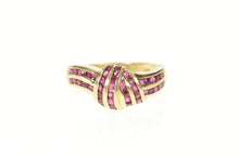 Load image into Gallery viewer, 14K Natural Ruby Criss Cross Knot Statement Ring Size 6.5 Yellow Gold