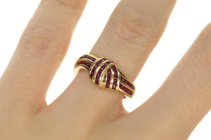 14K Natural Ruby Criss Cross Knot Statement Ring Size 6.5 Yellow Gold