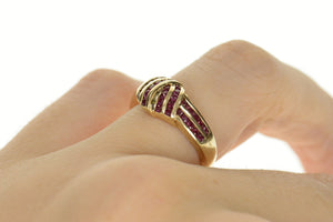 14K Natural Ruby Criss Cross Knot Statement Ring Size 6.5 Yellow Gold