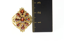 Load image into Gallery viewer, 14K Ornate Oval Garnet Halo Elaborate Cocktail Ring Size 9 Yellow Gold