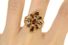 Load image into Gallery viewer, 14K Ornate Oval Garnet Halo Elaborate Cocktail Ring Size 9 Yellow Gold