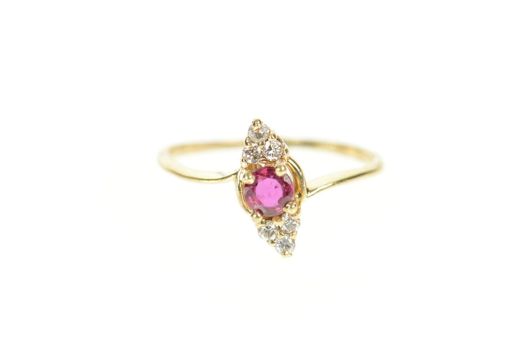 10K Round Ruby Diamond Cluster Bypass Ring Size 5 Yellow Gold