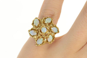 14K Retro Marquise Natural Opal Cluster Cocktail Ring Size 5.25 Yellow Gold