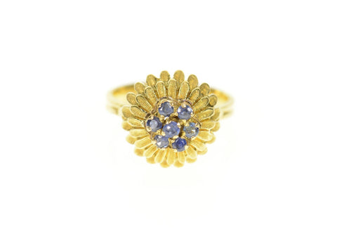 18K 1960's Round Sapphire Flower Cluster Statement Ring Size 3.5 Yellow Gold