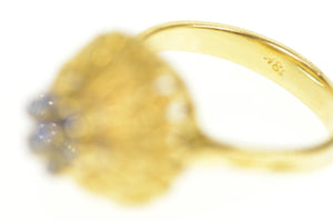 18K 1960's Round Sapphire Flower Cluster Statement Ring Size 3.5 Yellow Gold