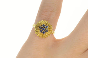 18K 1960's Round Sapphire Flower Cluster Statement Ring Size 3.5 Yellow Gold