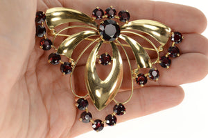 14K Ornate Syn. Garnet Retro Butterfly Moth Pin/Brooch Yellow Gold