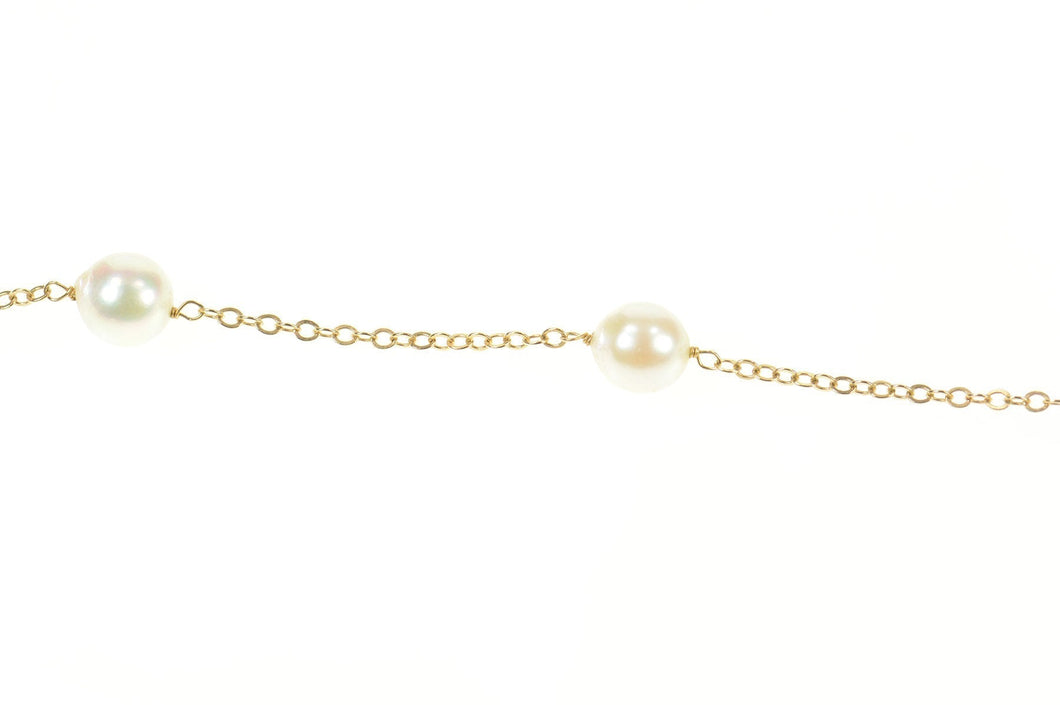 14K 7.3mm Pearl Beaded Chain Link Necklace 16.25