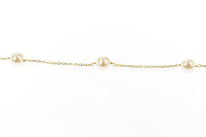 14K 6.1mm Pearl Beaded Fancy Classic Chain Necklace 17.75" Yellow Gold