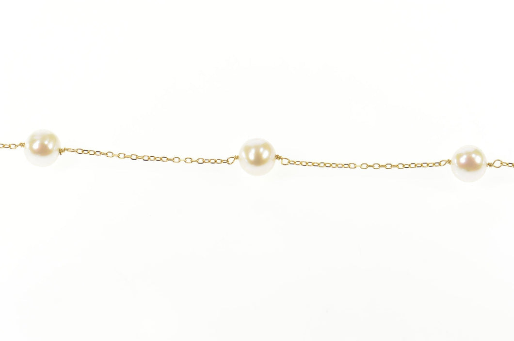 14K 6.1mm Pearl Beaded Fancy Classic Chain Necklace 17.75
