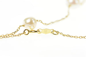 14K 6.1mm Pearl Beaded Fancy Classic Chain Necklace 17.75" Yellow Gold