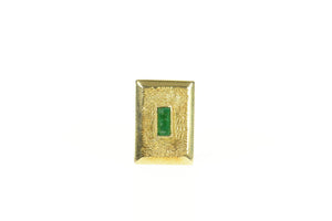 18K Columbian Emerald Textured Square Lapel Pin/Brooch Yellow Gold