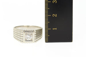18K 0.36 Ct Men's Diamond Squared Wedding Band Size 8.75 White Gold