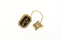 Load image into Gallery viewer, 14K PI Black Enamel Seed Pearl 25 Years Lapel Pin/Brooch Yellow Gold
