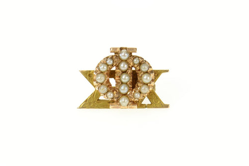 14K Sigma Kappa Phi Seed Pearl Victorian Lapel Pin/Brooch Yellow Gold