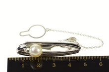 Load image into Gallery viewer, 14K Retro Mikimoto Pearl Oval Geometric Diamond Tie Bar White Gold