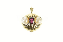 Load image into Gallery viewer, 14K Garnet Pearl Accent Scalloped Statement Pendant Yellow Gold