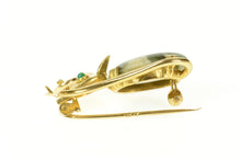 Load image into Gallery viewer, 14K Retro Jasper Emerald Stylized Cat Kitten Pin/Brooch Yellow Gold