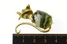 Load image into Gallery viewer, 14K Retro Jasper Emerald Stylized Cat Kitten Pin/Brooch Yellow Gold