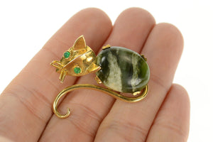 14K Retro Jasper Emerald Stylized Cat Kitten Pin/Brooch Yellow Gold