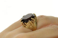 Load image into Gallery viewer, 10K Retro Textured Leaf Motif Smoky Quartz Ring Size 5.5 Yellow Gold