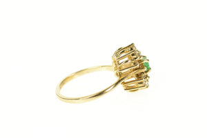 14K Round Emerald Diamond Cluster Accent Ring Size 5.75 Yellow Gold