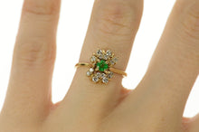 Load image into Gallery viewer, 14K Round Emerald Diamond Cluster Accent Ring Size 5.75 Yellow Gold