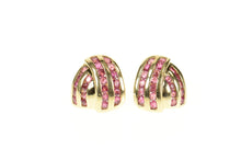Load image into Gallery viewer, 14K Ruby Channel Criss Cross Statement Stud Earrings Yellow Gold