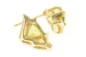 14K Trillion Peridot Ornate Wavy Stud Earrings Yellow Gold