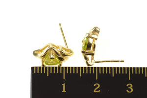 14K Trillion Peridot Ornate Wavy Stud Earrings Yellow Gold
