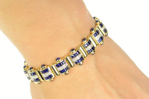 18K 15.75 Ctw Ornate Sapphire Diamond Statement Bracelet 7" Yellow Gold