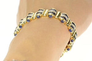 18K 15.75 Ctw Ornate Sapphire Diamond Statement Bracelet 7" Yellow Gold