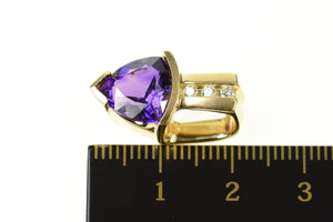 14K Trillion Amethyst Diamond Accent Statement Pendant Yellow Gold