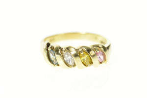 10K Marquise CZ Pink Blue & Yellow Topaz Band Ring Size 8 Yellow Gold