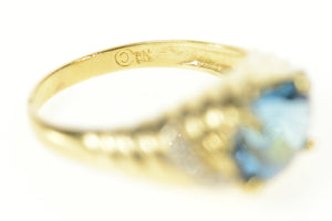 10K Oval Blue Topaz Diamond Twist Statement Ring Size 7 Yellow Gold