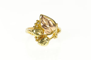 10K Black Hills Leaf Two Tone Cluster Statement Ring Size 6 Yellow Gold