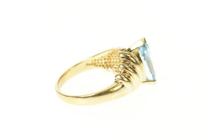 14K Marquise Blue Topaz Ornate Cocktail Ring Size 6.5 Yellow Gold