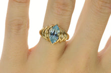 Load image into Gallery viewer, 14K Marquise Blue Topaz Ornate Cocktail Ring Size 6.5 Yellow Gold