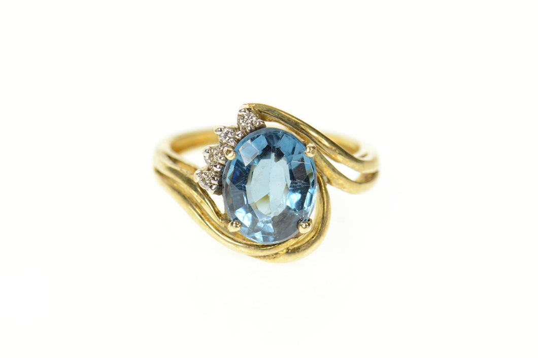 14K Blue Topaz Diamond Accent Orante Bypass Ring Size 6 Yellow Gold