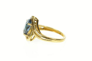 14K Blue Topaz Diamond Accent Orante Bypass Ring Size 6 Yellow Gold