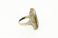 Load image into Gallery viewer, 14K Ornate Art Deco Black Onyx Diamond Filigree Ring Size 6 White Gold