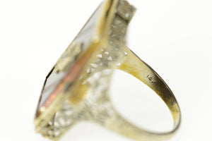 14K Ornate Art Deco Black Onyx Diamond Filigree Ring Size 6 White Gold